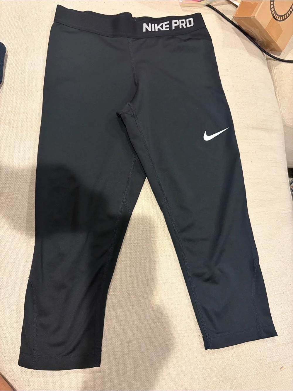 nike pro 7/8 dri fit leggings black girls sz large